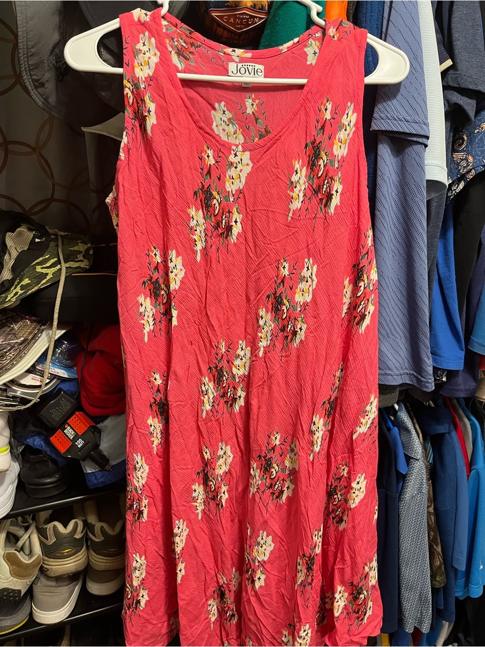 Coral Pink Floral Asymmetrical Tank Dress